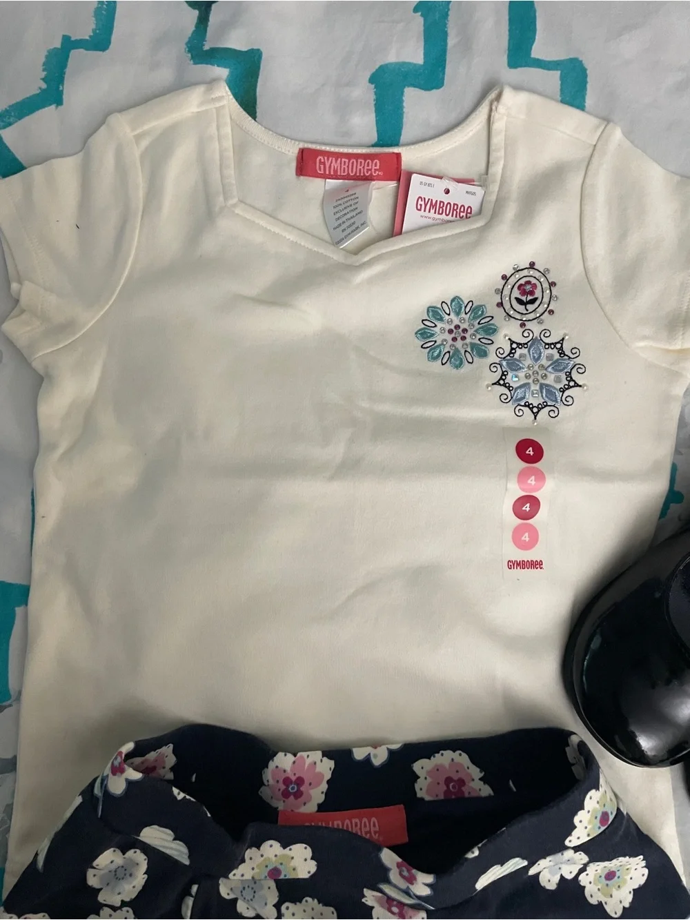 NWT Gymboree VTG 2005-6 Chelsea Navy Floral skort embroidered Top shoes Sz 4